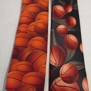 Vintage Ralph Marlin Basketball Theme Men's Neck Tie Lot (2)